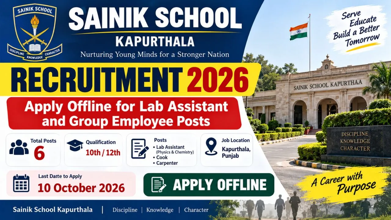 Sainik School Kapurthala Recruitment 2026