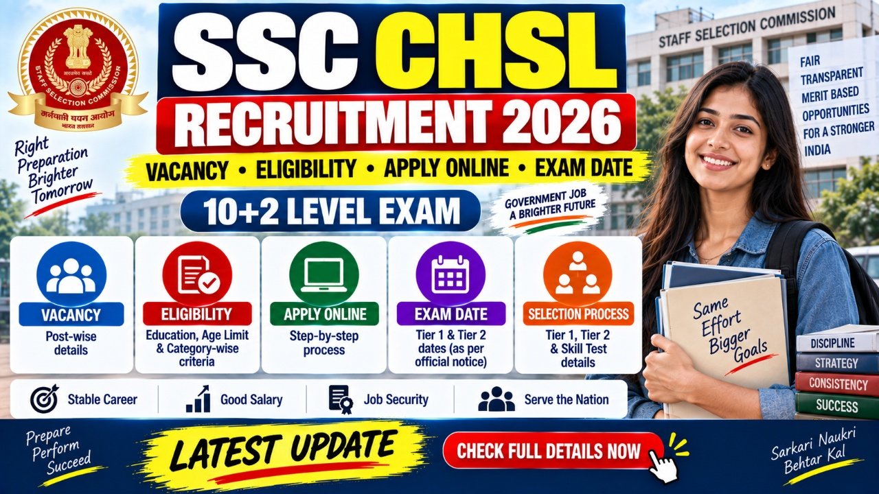 SSC CHSL Recruitment 2026: Vacancy, Eligibility, Apply Online और Exam Date